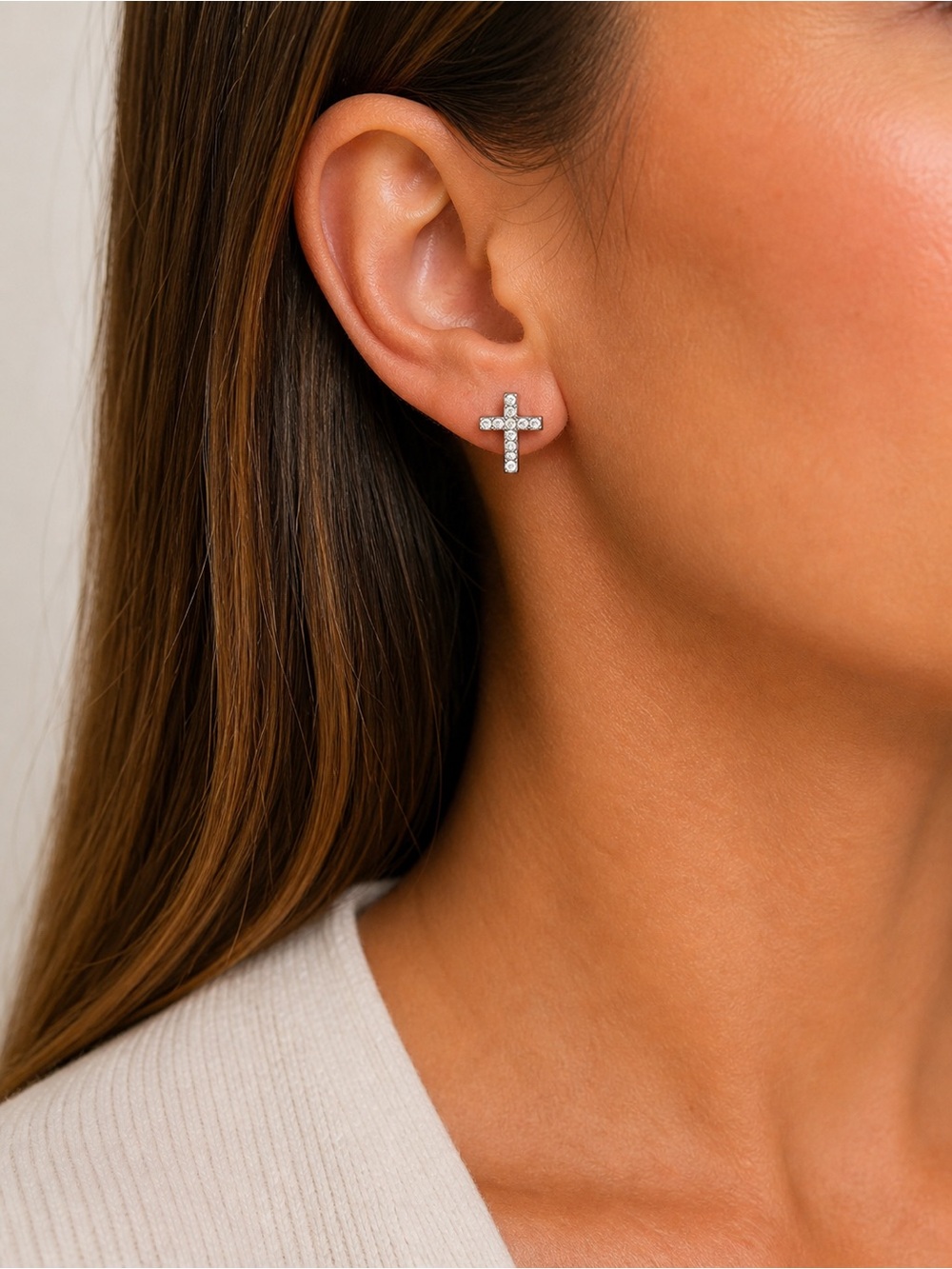 Silver Cross Stud Earrings Women's Jewelry